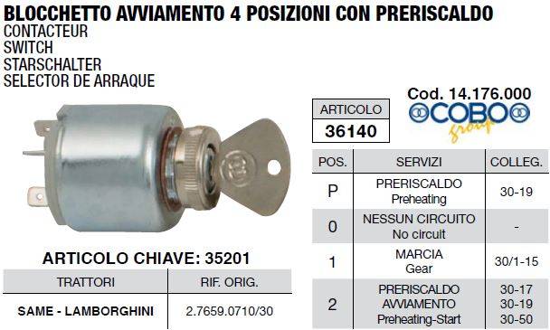 2.7659.0710/30 ΔΙΑΚΟΠΤΗΣ ΚΕΝΤΡΙΚΟΣ ΜΙΖΑΣ SAME FRUTTETO I 14.176.000 COBO ITALY